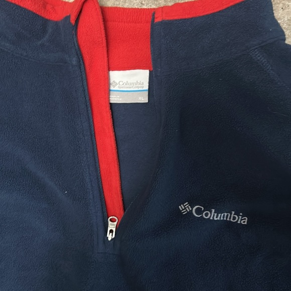 Columbia Fleece 1/4 Zip Blue and Red Long Sleeve Shirt - Picture 2 of 6